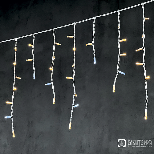 Бахрома светодиодная 3х0,6 м, Белый Резиновый провод, Аквастоп, Цвет свечения : Теплый белый с мерцанием